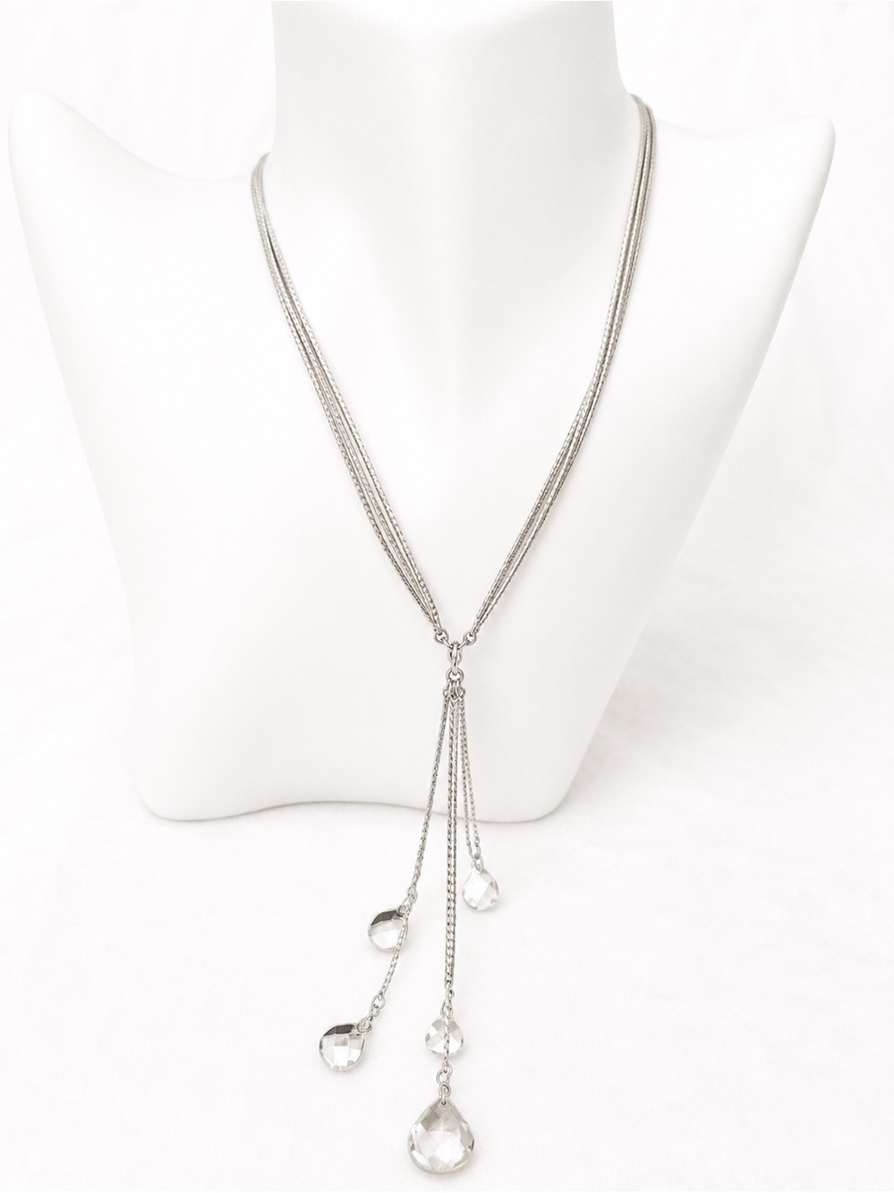 Teardrop Lariat Necklace Silver Tone Drop Y Necklace Layering